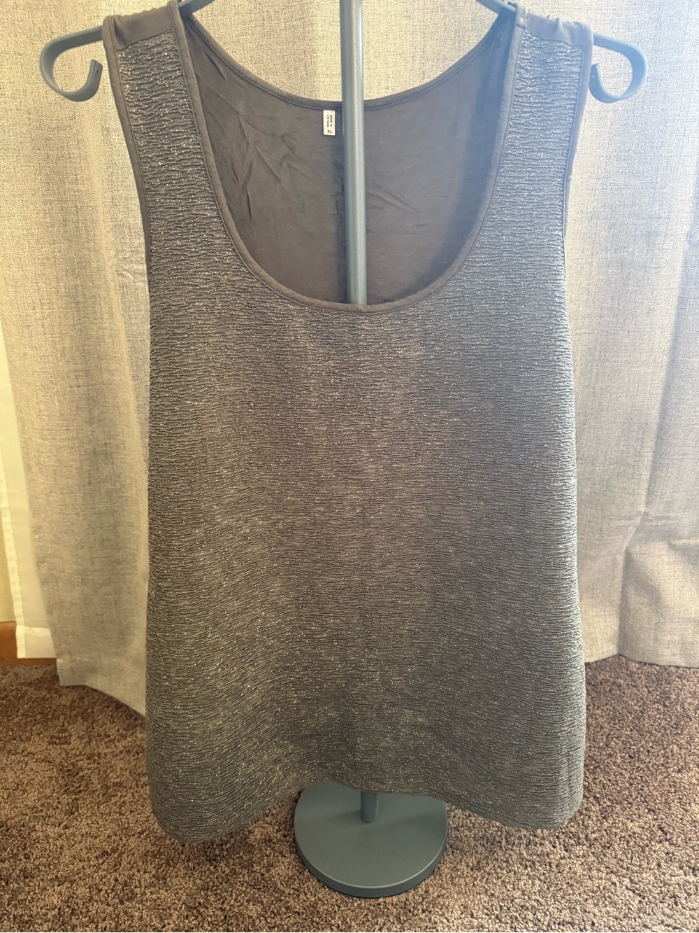 Studio Y Metallic-Thread Scoop Neck Tank - Olive Green